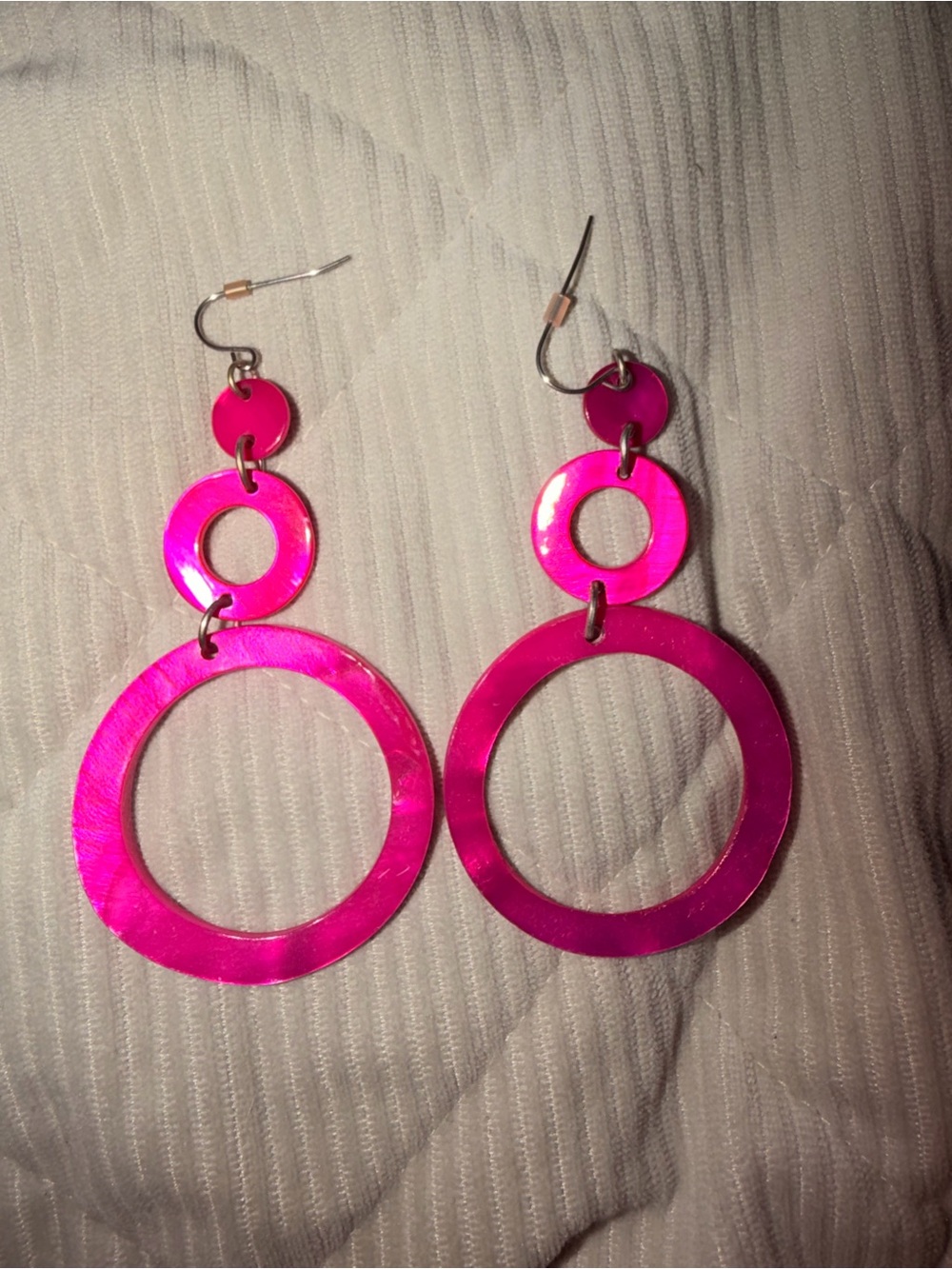Hot Pink Double Circle Drop Earrings